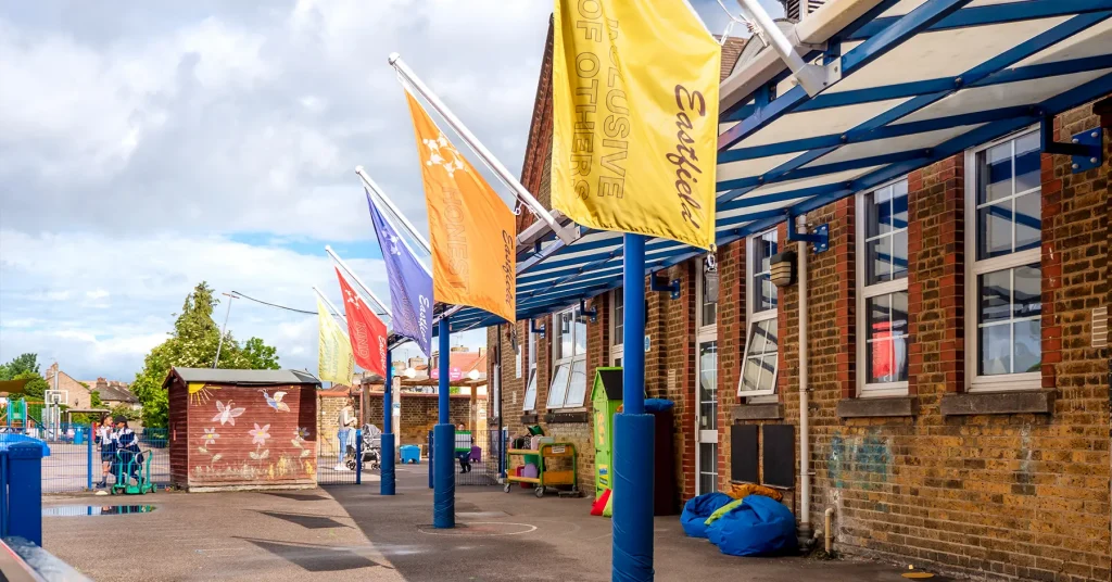 Eastfield flags in playground